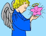 Desenho Anjo e estrela pintado por raquel