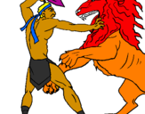 Desenho Gladiador contra leão pintado por fellipe