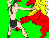 Desenho Gladiador contra leão pintado por julio moraes