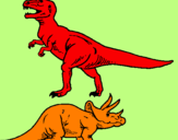 Desenho Tricerátopo e tiranossauro rex pintado por RICHARD