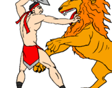 Desenho Gladiador contra leão pintado por krraaatos