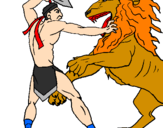 Desenho Gladiador contra leão pintado por Filipe o Super hiroi