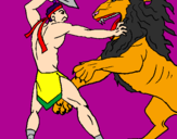 Desenho Gladiador contra leão pintado por guilherme