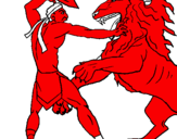 Desenho Gladiador contra leão pintado por yasmin sousa