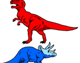 Desenho Tricerátopo e tiranossauro rex pintado por MATHEUS M