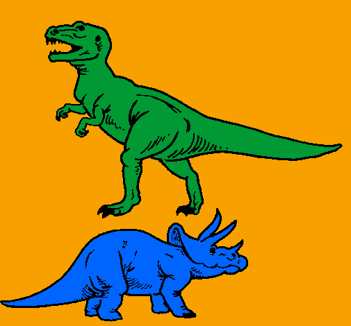 Desenho Tricerátopo e tiranossauro rex pintado por josue antonio