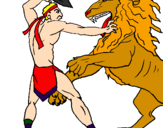Desenho Gladiador contra leão pintado por Luma