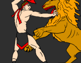 Desenho Gladiador contra leão pintado por Marcos