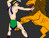 Desenho Gladiador contra leão pintado por Riquelme