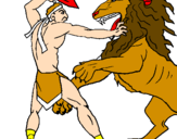 Desenho Gladiador contra leão pintado por kauan