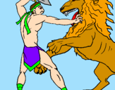 Desenho Gladiador contra leão pintado por demonio
