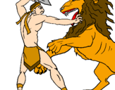 Desenho Gladiador contra leão pintado por gabriel e wilian