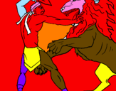 Desenho Gladiador contra leão pintado por airton 