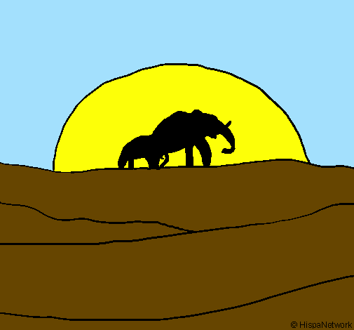 Desenho Elefante ao amanhecer pintado por caro*