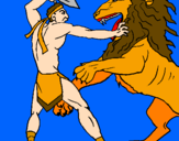 Desenho Gladiador contra leão pintado por anaisi