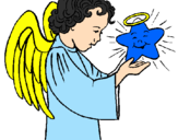 Desenho Anjo e estrela pintado por marcela
