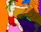Desenho Gladiador contra leão pintado por Margarida nogueira