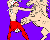 Desenho Gladiador contra leão pintado por Iago e Gabrielv v v v v 