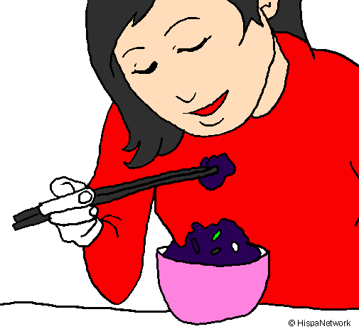Desenho A comer arroz pintado por Esther HULI