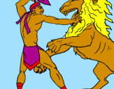Desenho Gladiador contra leão pintado por goku