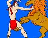 Desenho Gladiador contra leão pintado por Rafaella