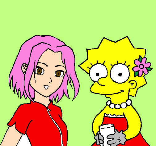 Desenho Sakura e Lisa pintado por raquel