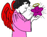 Desenho Anjo e estrela pintado por rafaela fragoso