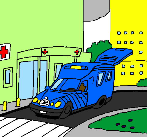 Desenho Ambulância no hospital pintado por juan