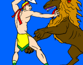 Desenho Gladiador contra leão pintado por LUCAS