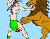 Desenho Gladiador contra leão pintado por gabriell998