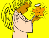 Desenho Anjo e estrela pintado por LARISSA  ANGELO   DA  COS