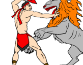 Desenho Gladiador contra leão pintado por osiel