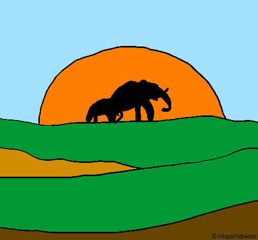 Desenho Elefante ao amanhecer pintado por mel