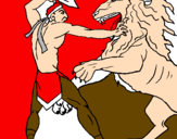 Desenho Gladiador contra leão pintado por Felipe