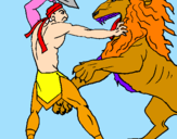 Desenho Gladiador contra leão pintado por THALITA