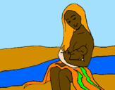 Desenho Mãe e filho  pintado por LETÍCIA   SOARES