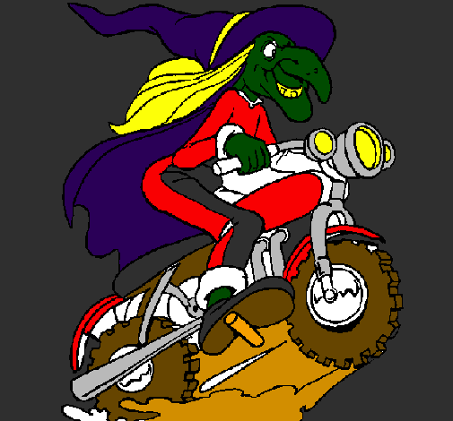Desenho Bruxa numa moto pintado por julia  gata  toda