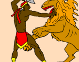 Desenho Gladiador contra leão pintado por guilherme