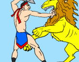 Desenho Gladiador contra leão pintado por igor