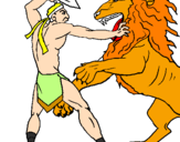 Desenho Gladiador contra leão pintado por cayan
