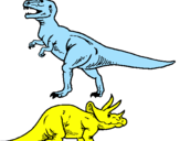 Desenho Tricerátopo e tiranossauro rex pintado por lucas