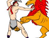 Desenho Gladiador contra leão pintado por titi