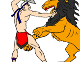 Desenho Gladiador contra leão pintado por marquinho