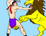 Desenho Gladiador contra leão pintado por Artur