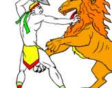 Desenho Gladiador contra leão pintado por andrey