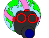 Desenho Terra com máscara de gás pintado por Dennys