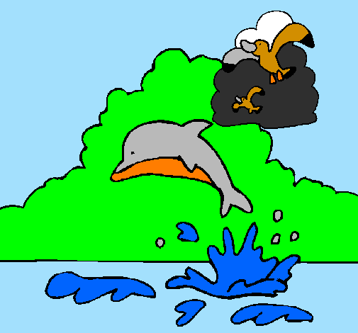Desenho Golfinho e gaviota pintado por gabriel