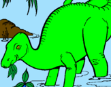 Desenho Dinossauro a comer pintado por joão e lucas