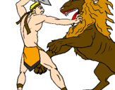 Desenho Gladiador contra leão pintado por vinicius