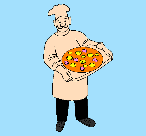 Desenho Cozinheiro pintado por pizza